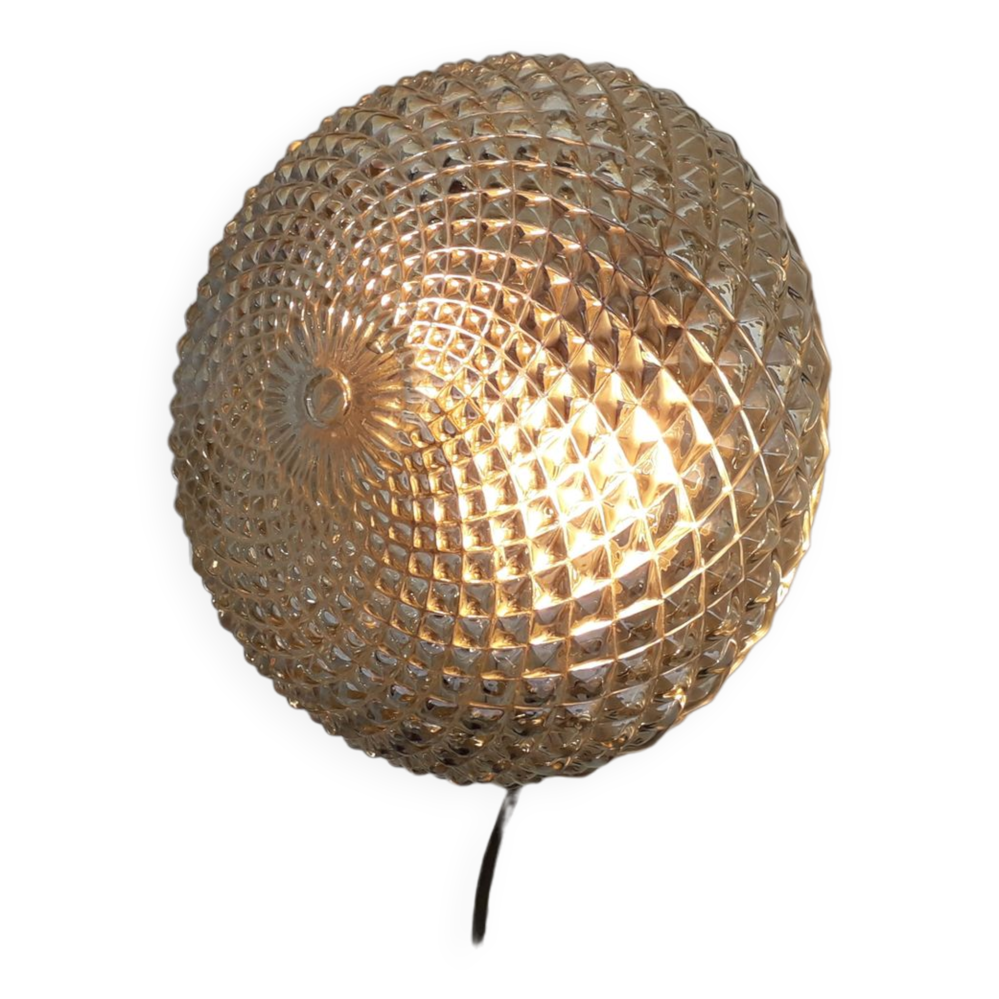 Vintage ceiling lamp / wall lamp - molded glass diamond tips - 1970