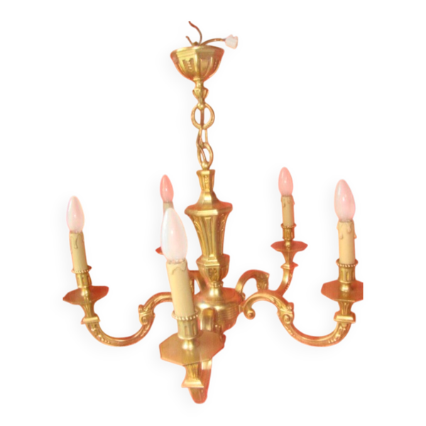 Lustre en bronze massif à 5 bras de lumière