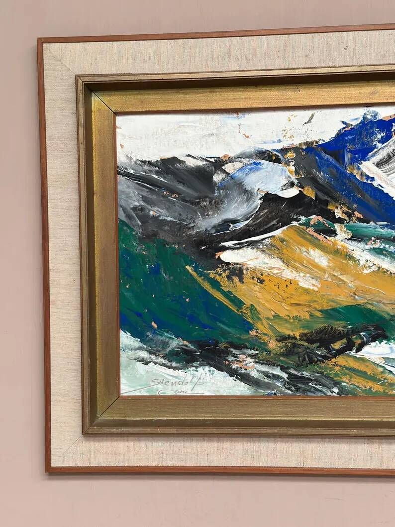 Original Swedish Oil on Cardboard – "Mountains" by Svendolf Carlsson – Signed – Vintage and Framed – 70 × 45 cm (27.6" × 17.7")