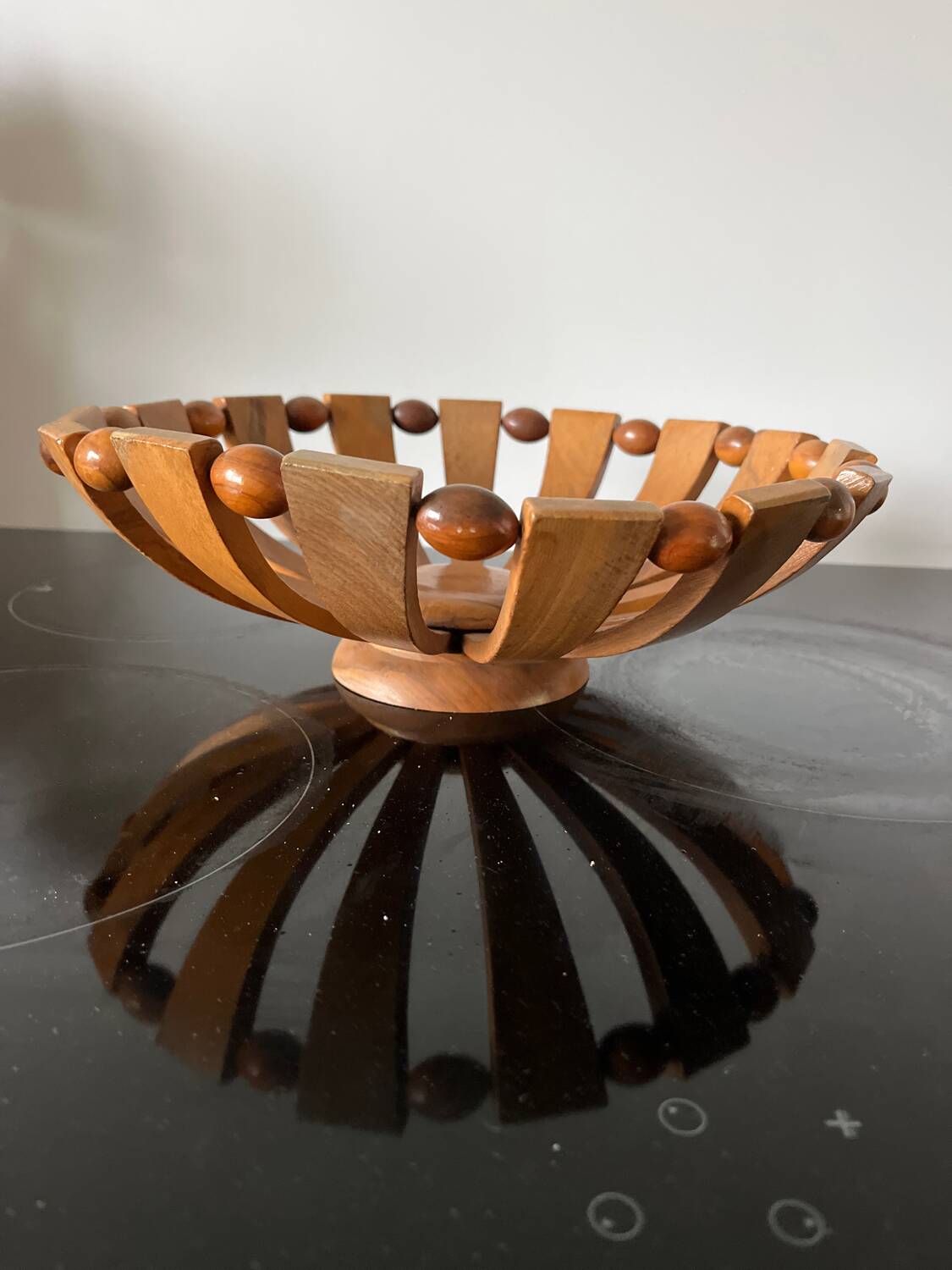 Art deco fruit bowl in olive wood