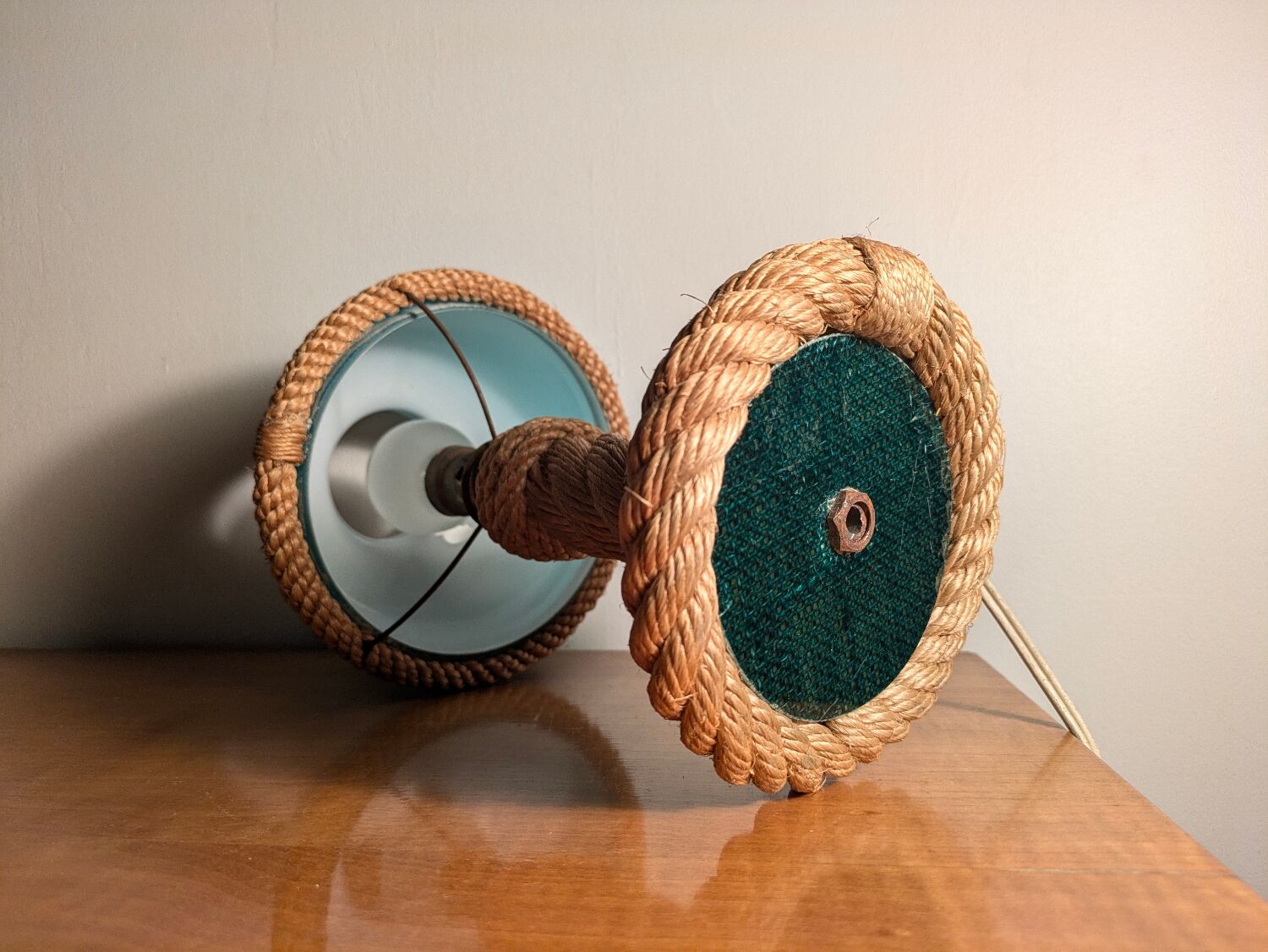 Vintage 1960s rope and opaline desk lamp