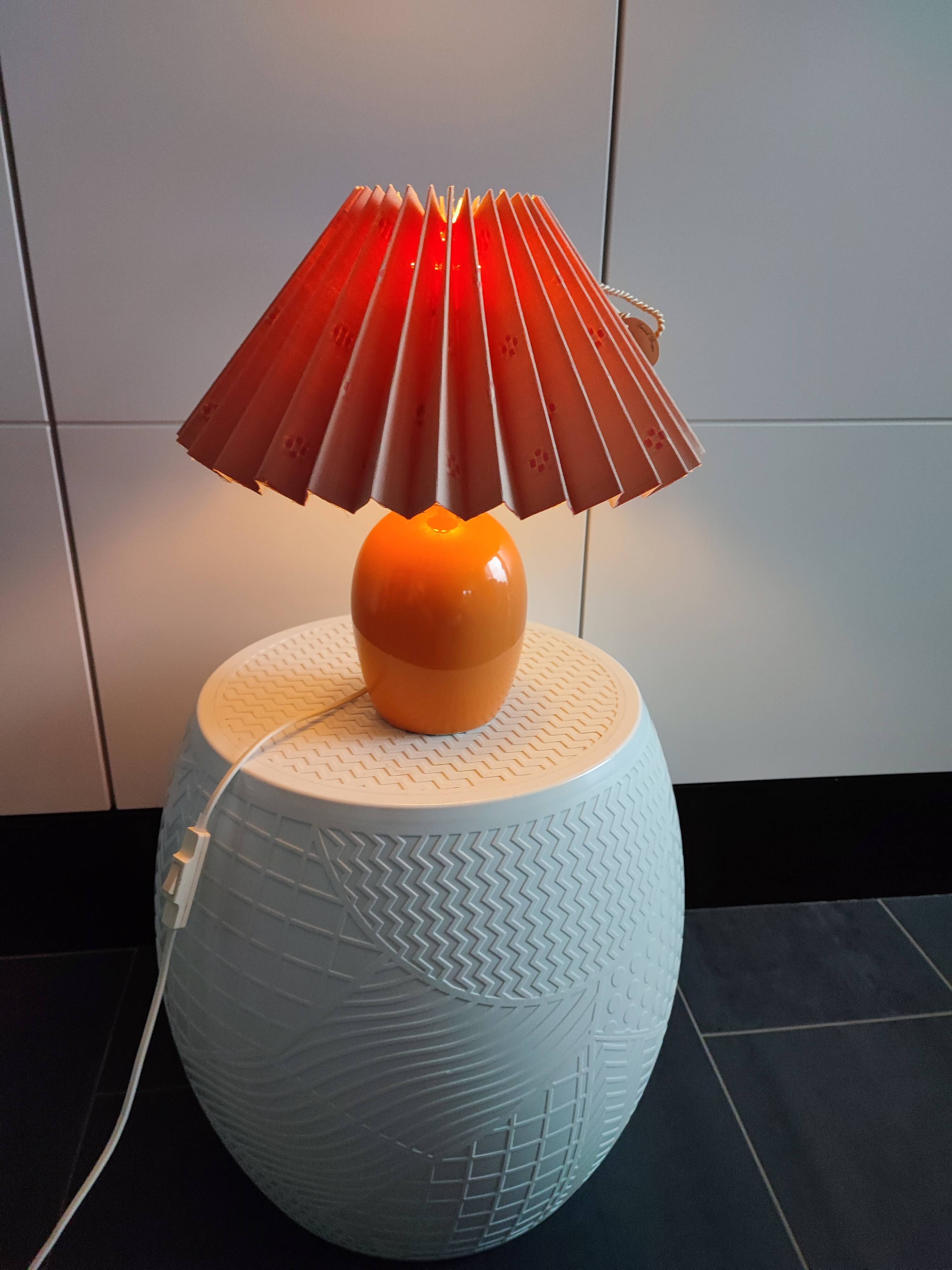 Danish ceramic and fabric bedside lamp by Lene Bjerre