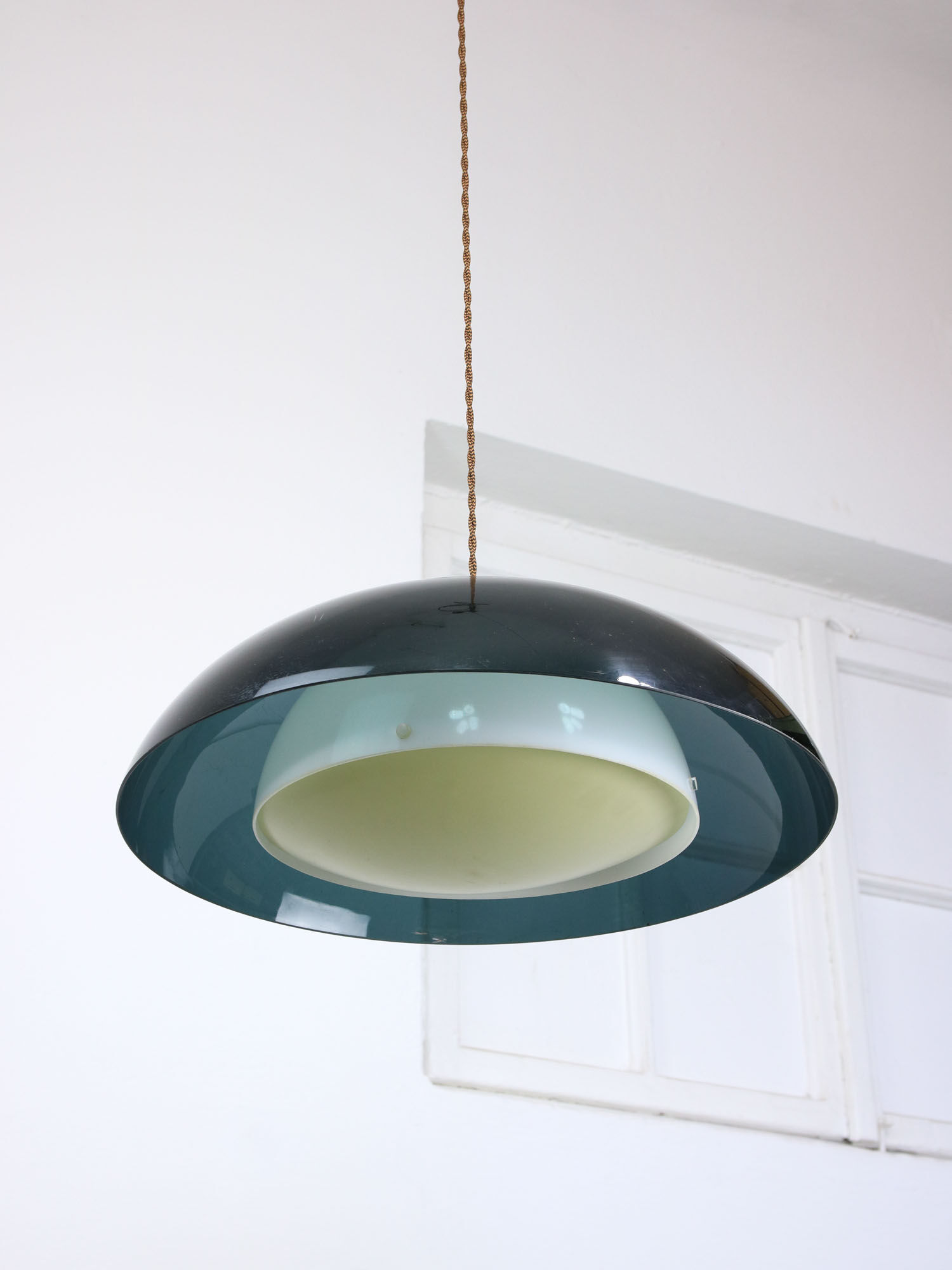 Italian green space age pendant lamp in plexiglass, 70s