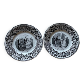 Lot of two old plates from the 19th century for Creil & Montereau decoration, LM&Cie Gold Medal