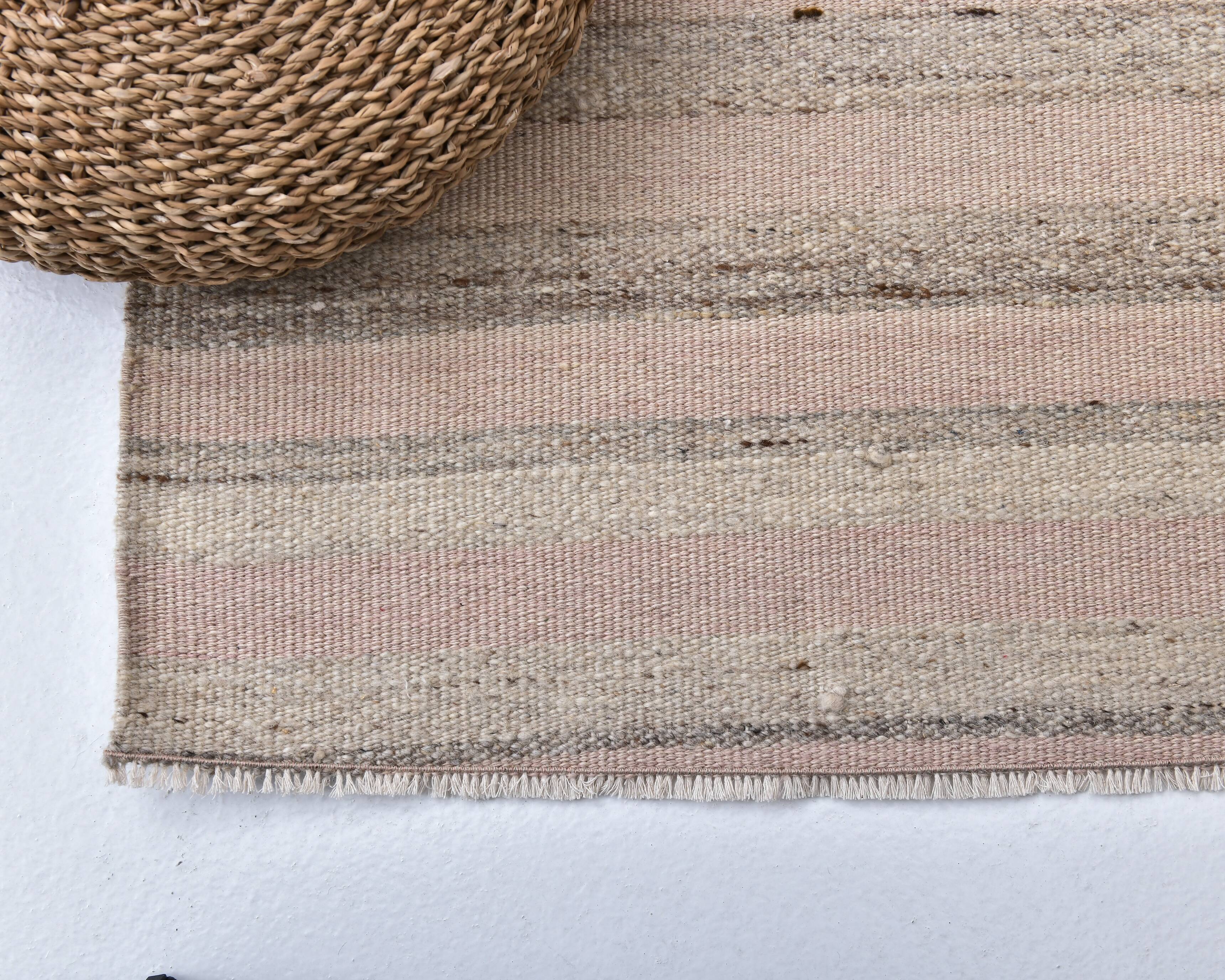 pink brown wool runner rug, Turkish vintage runner kilim  67x293 cm