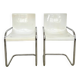 Pair of white moulded shell chairs with chrome tube — Space Age 70s