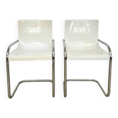 Duo de chaises coque moulée blanche et tube chromé — Space Age 70s