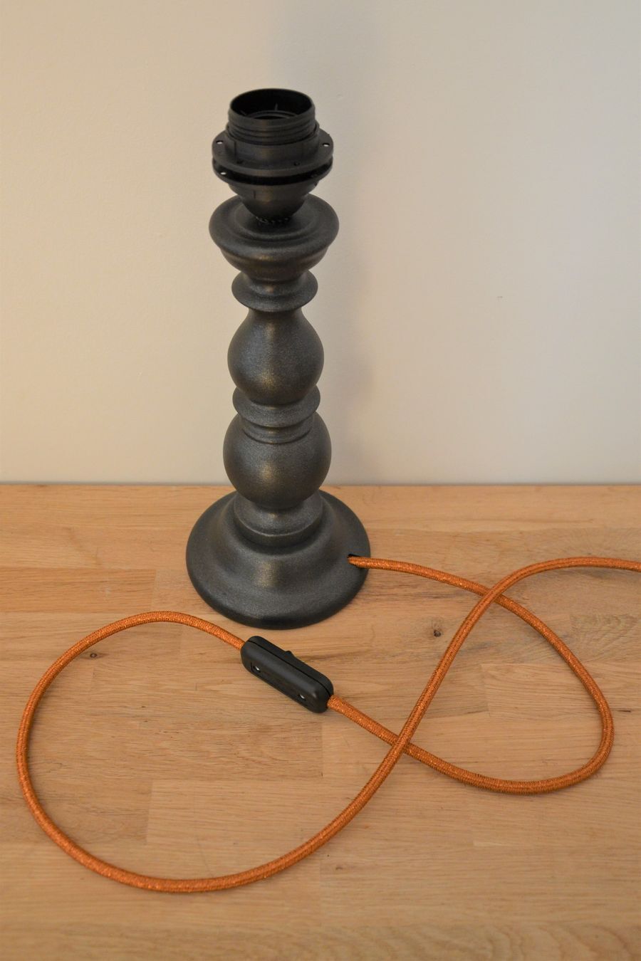 Large black wooden lamp foot turned