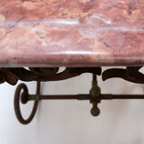 Large 19th-century French butcher's table in wrought iron and red marble