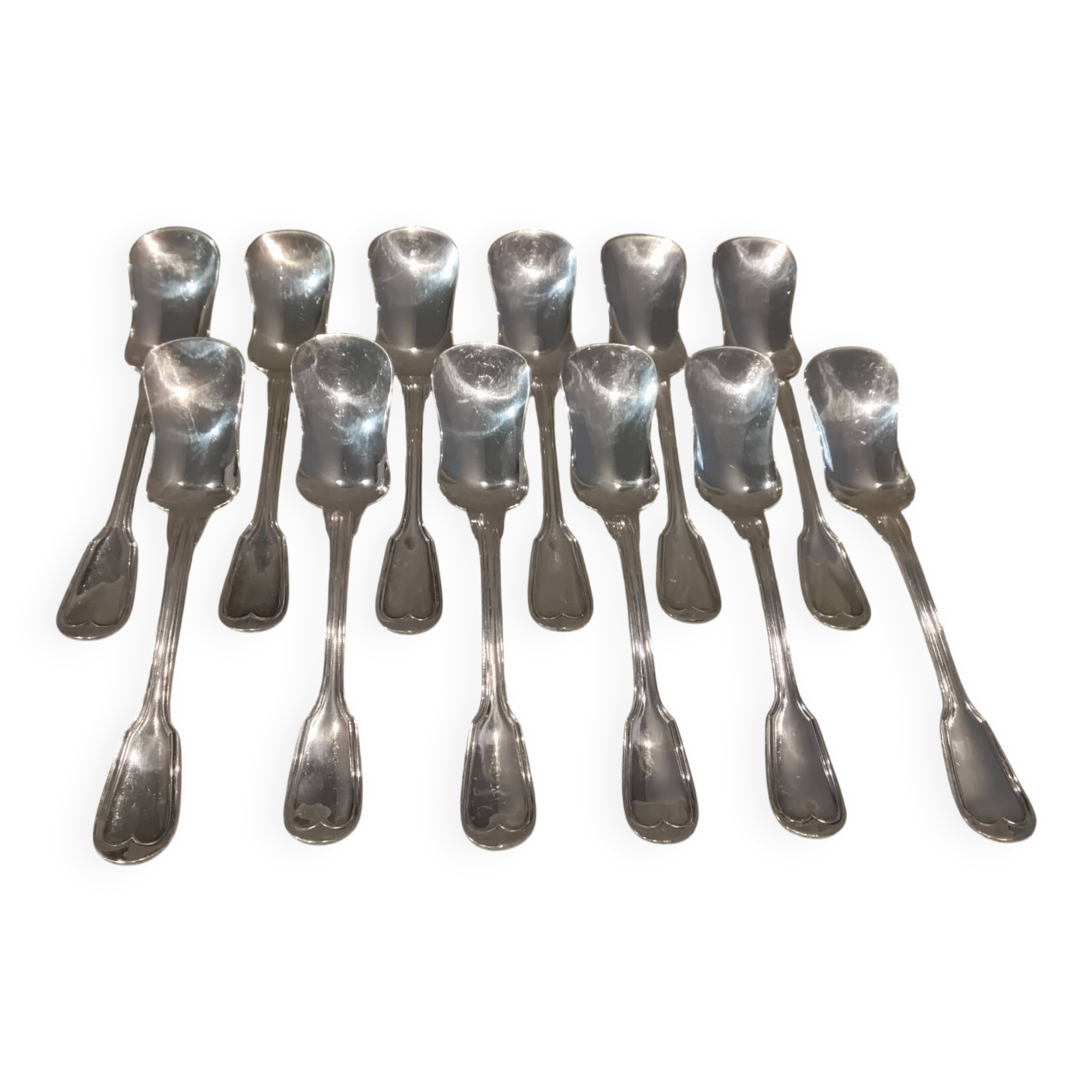 12 silver-plated metal ice cream scoops, Christofle silversmith, Chinon pattern