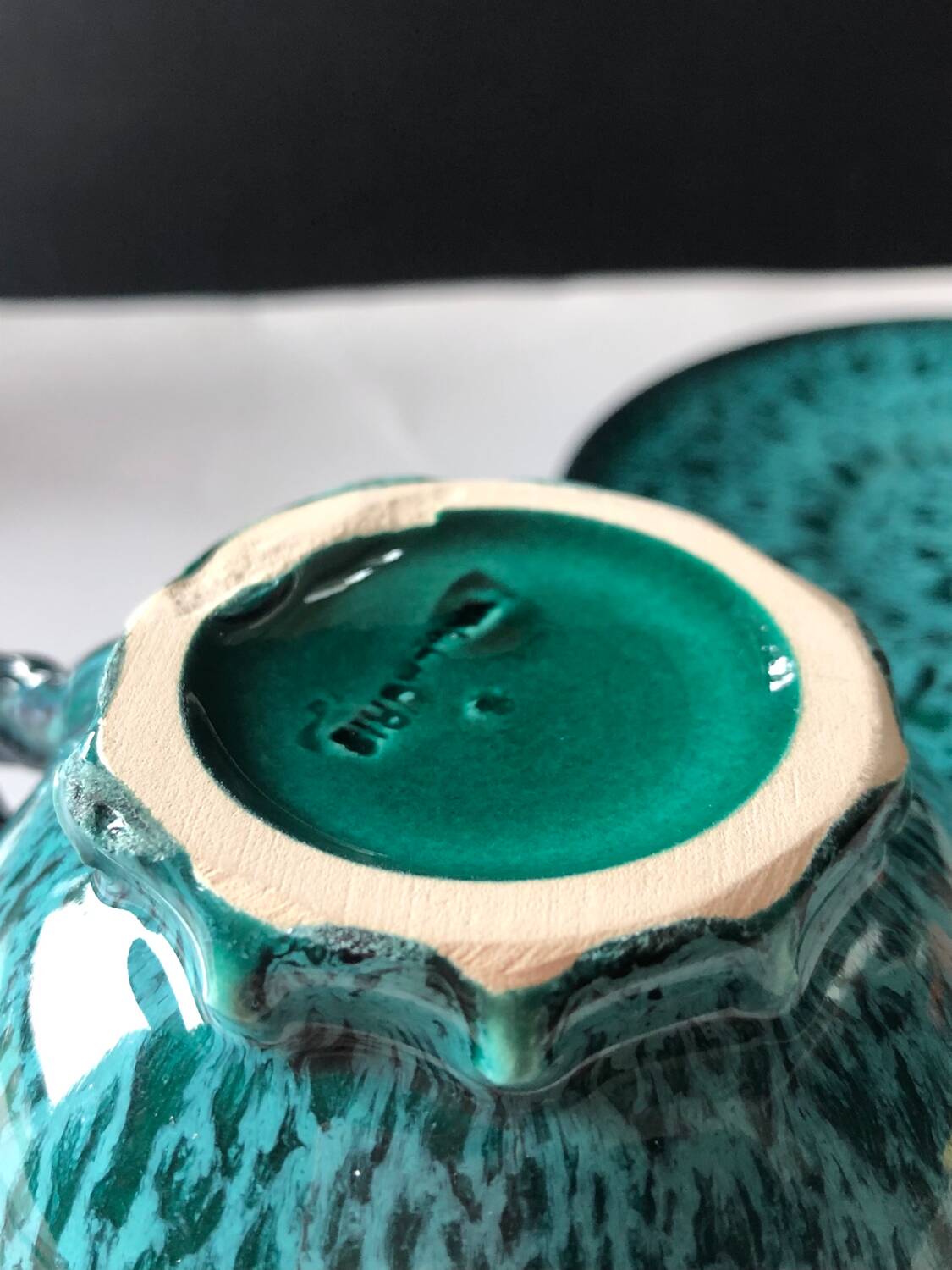 Turquoise Vallauris Braided Ceramic Cup and Saucer by Marius Giuge