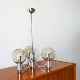 Lustre trois branches, en chrome et globes en verre fumé, Design, 1970