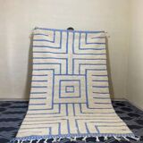 Sky Blue Boujaad Rug – Handmade Moroccan Wool Rug with Bold White Geometric Patterns