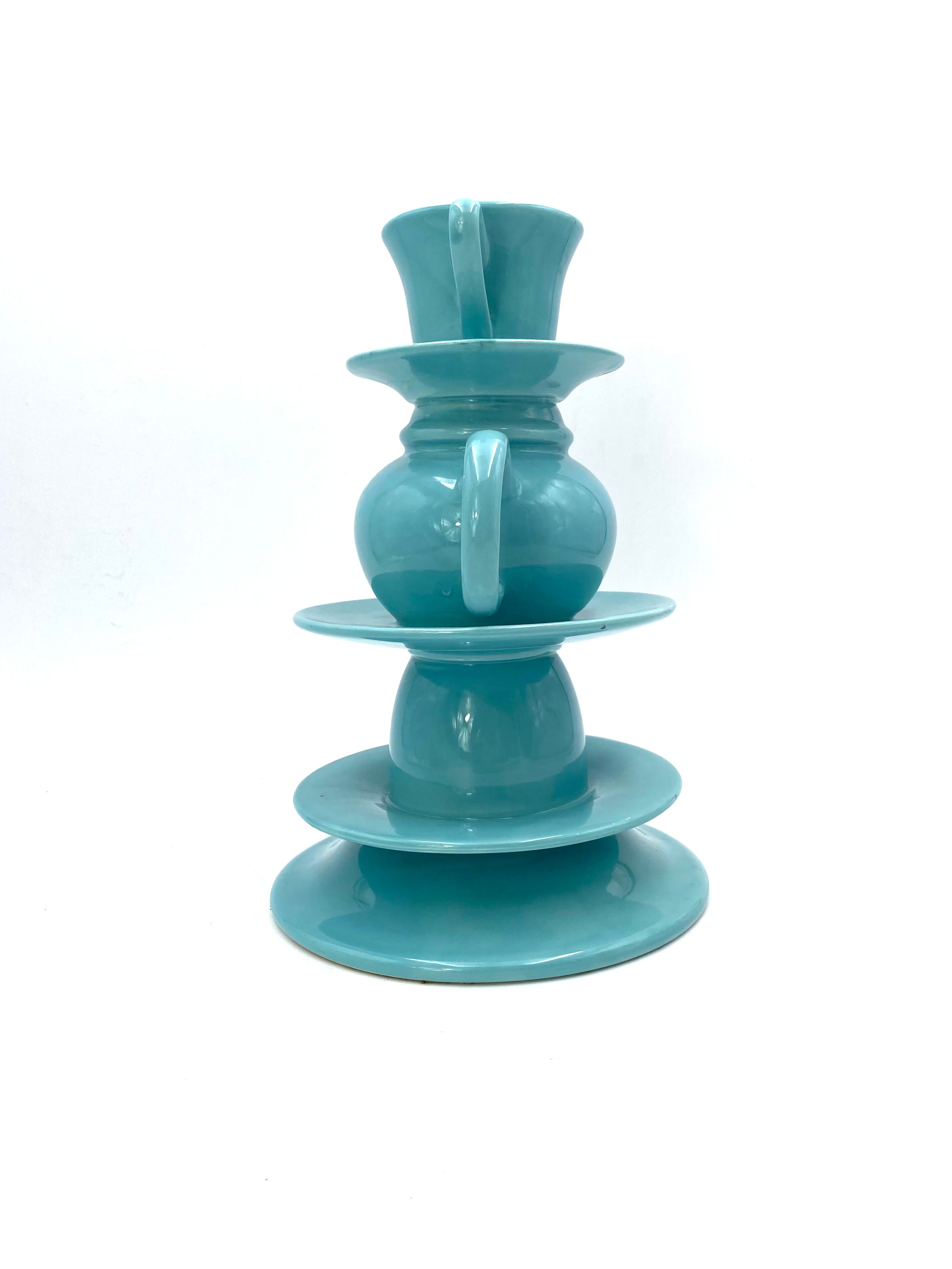 Blue tea cups stack vase, italy 1980s
