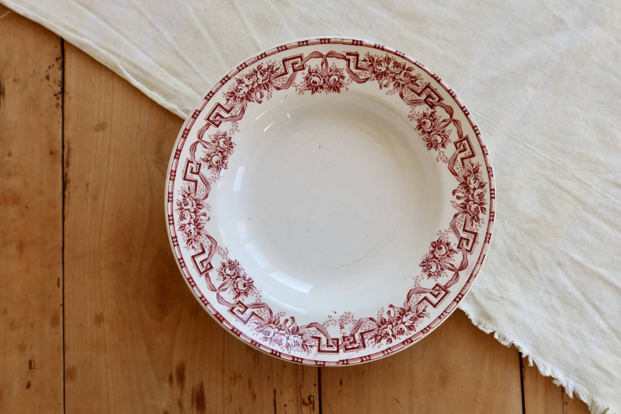 Vintage ironstone deep plate Moulin des Loups Athens model red