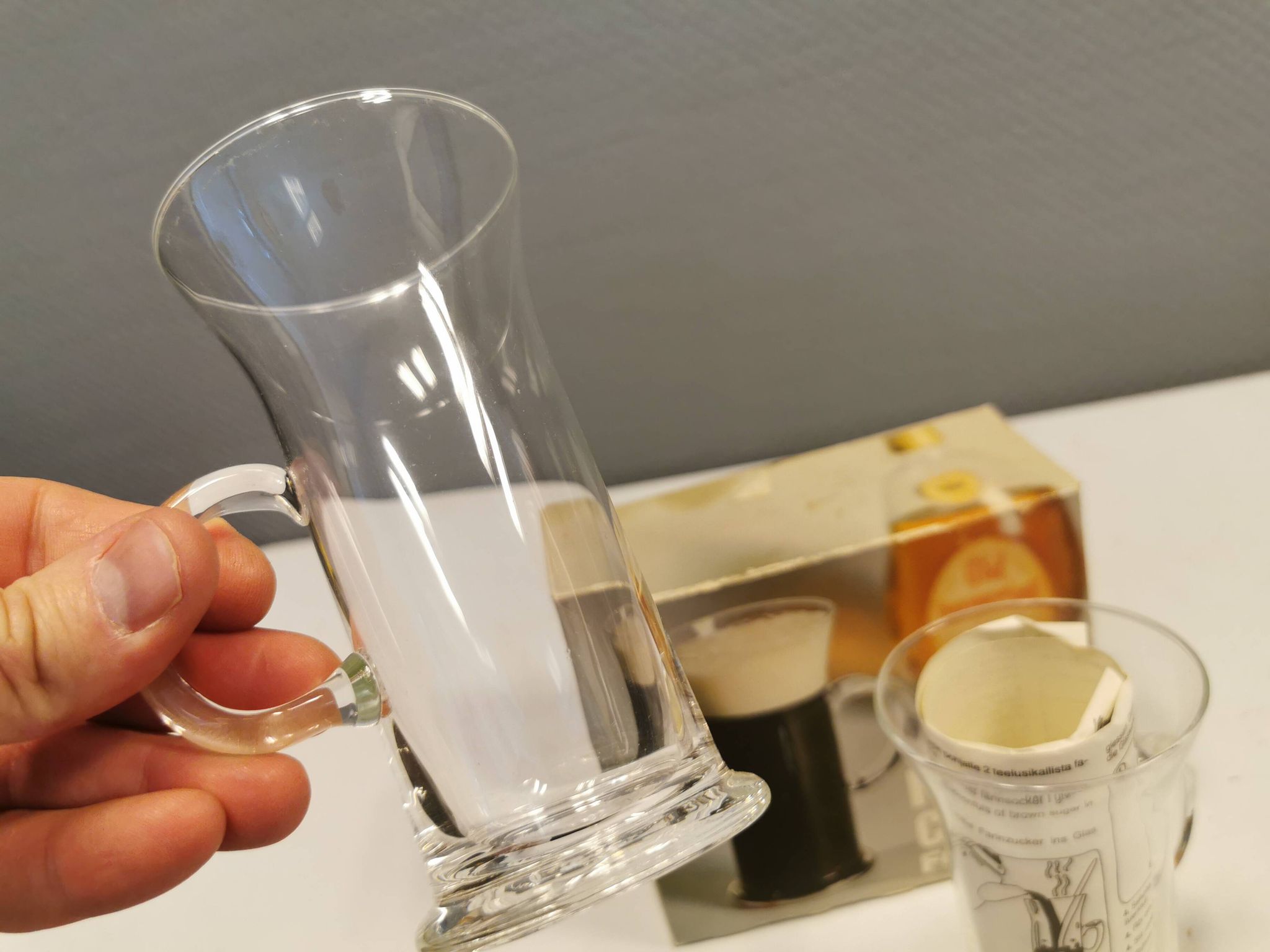 Original Irish coffee glasses from Arabia Finland, estimated 1980s, designed by Heikki Orvola