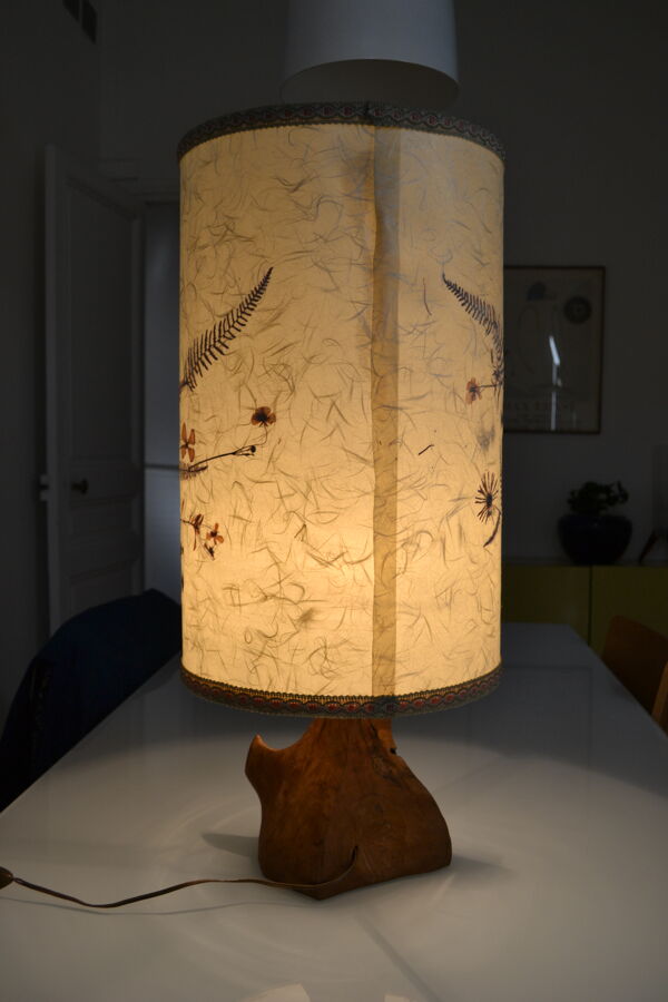 Lampe brutaliste moderniste forme libre 60's bois d'olivier