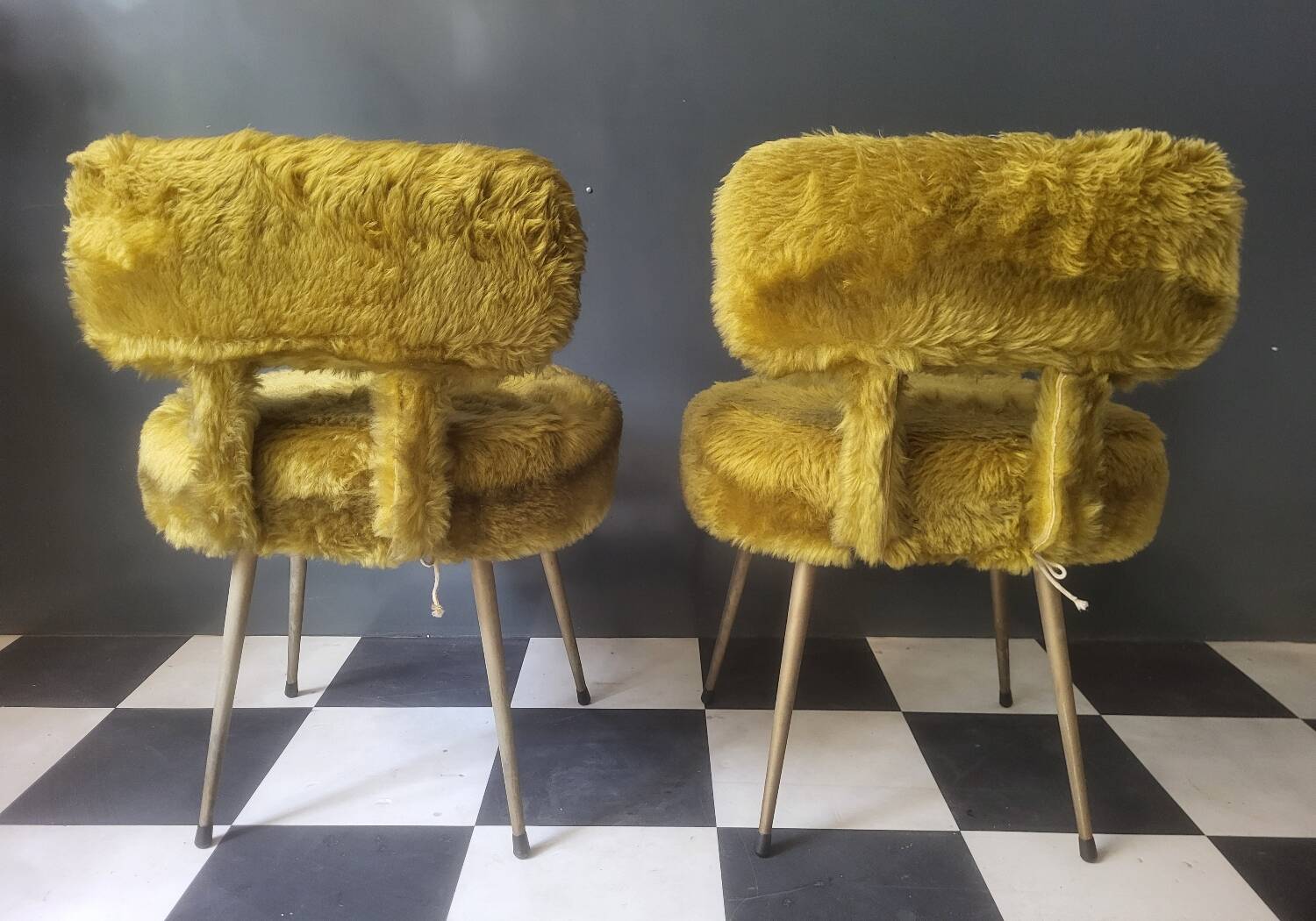 Vintage PELFRAN style armchairs with fur upholstery