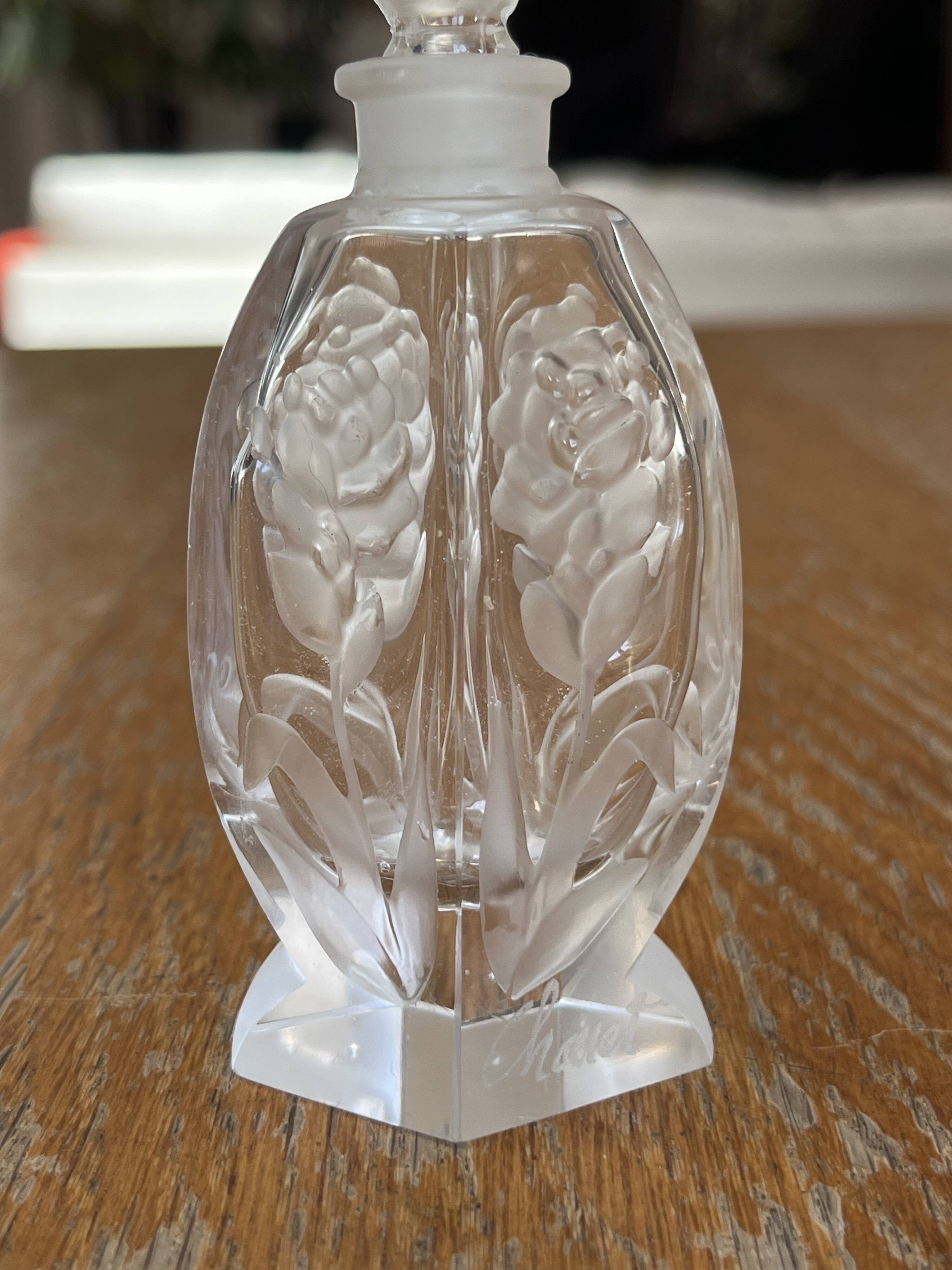 Pair of antique frosted crystal perfume bottles – Signed Charet