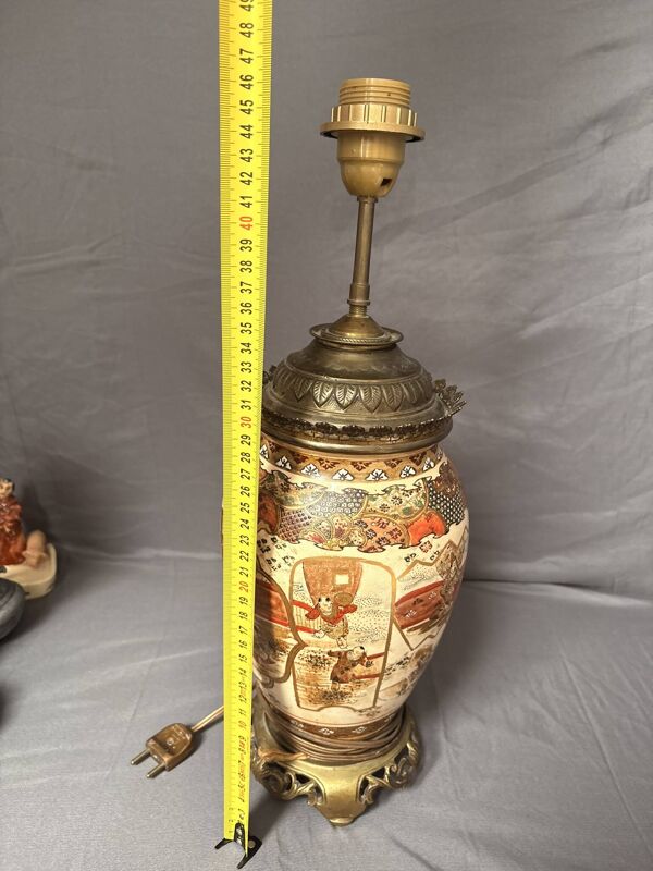 Ancien Pied Lampe Satsuma Japonais Japon Col Bronze Style Napoléon III