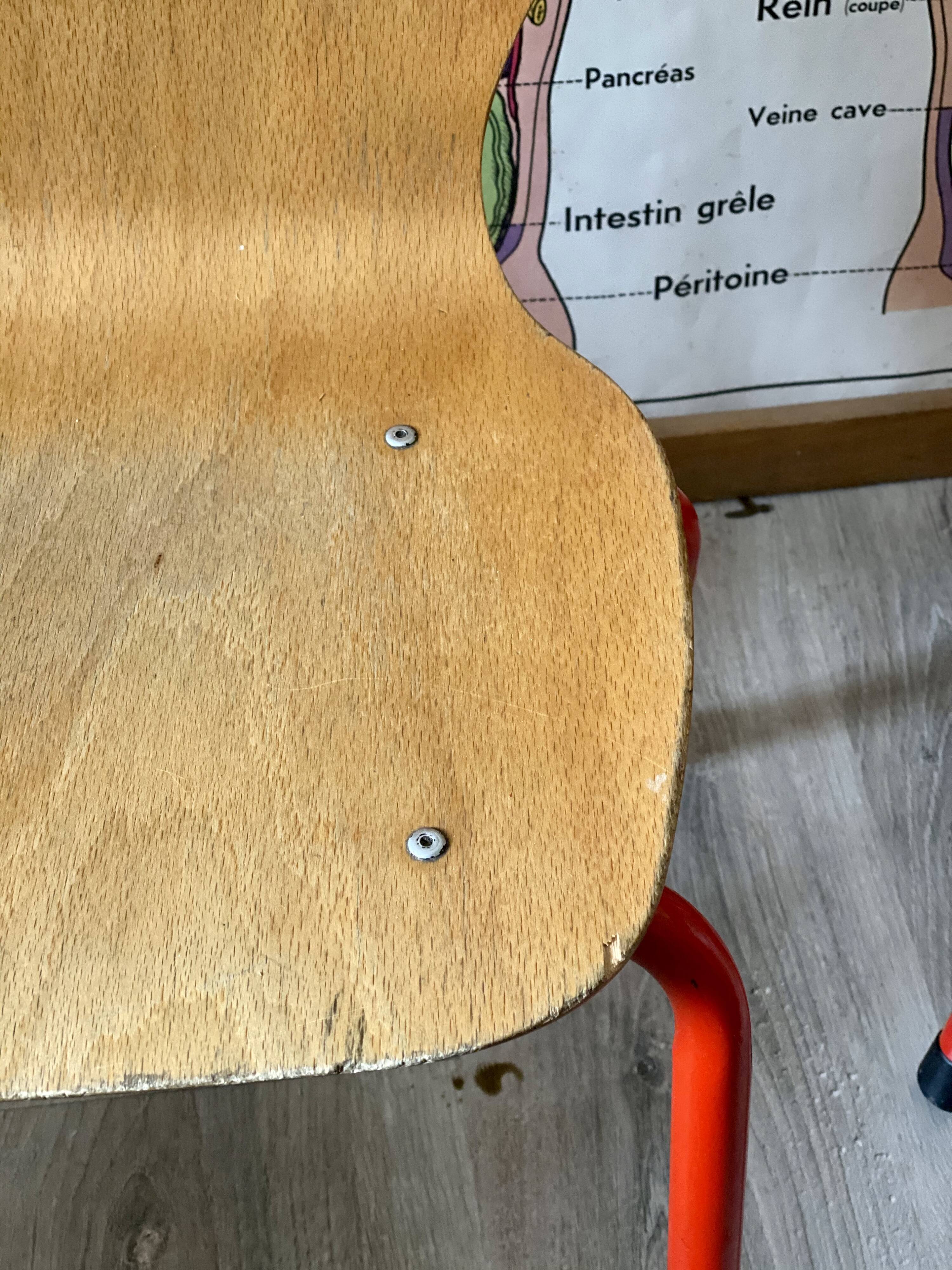 Paire de chaises enfant bois et metal rouge