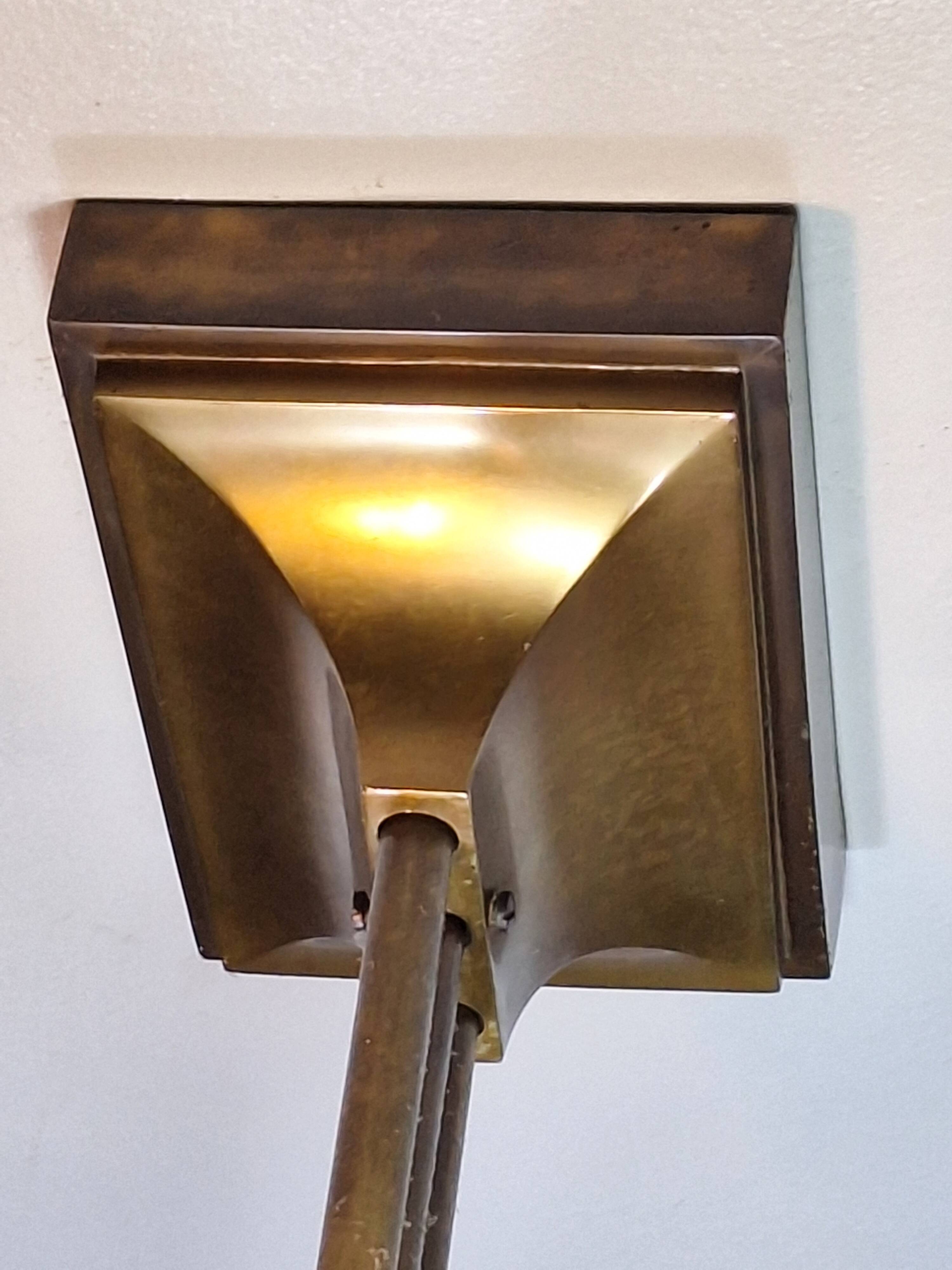 Brass and rectangular glass chandelier, 1940s vintage.