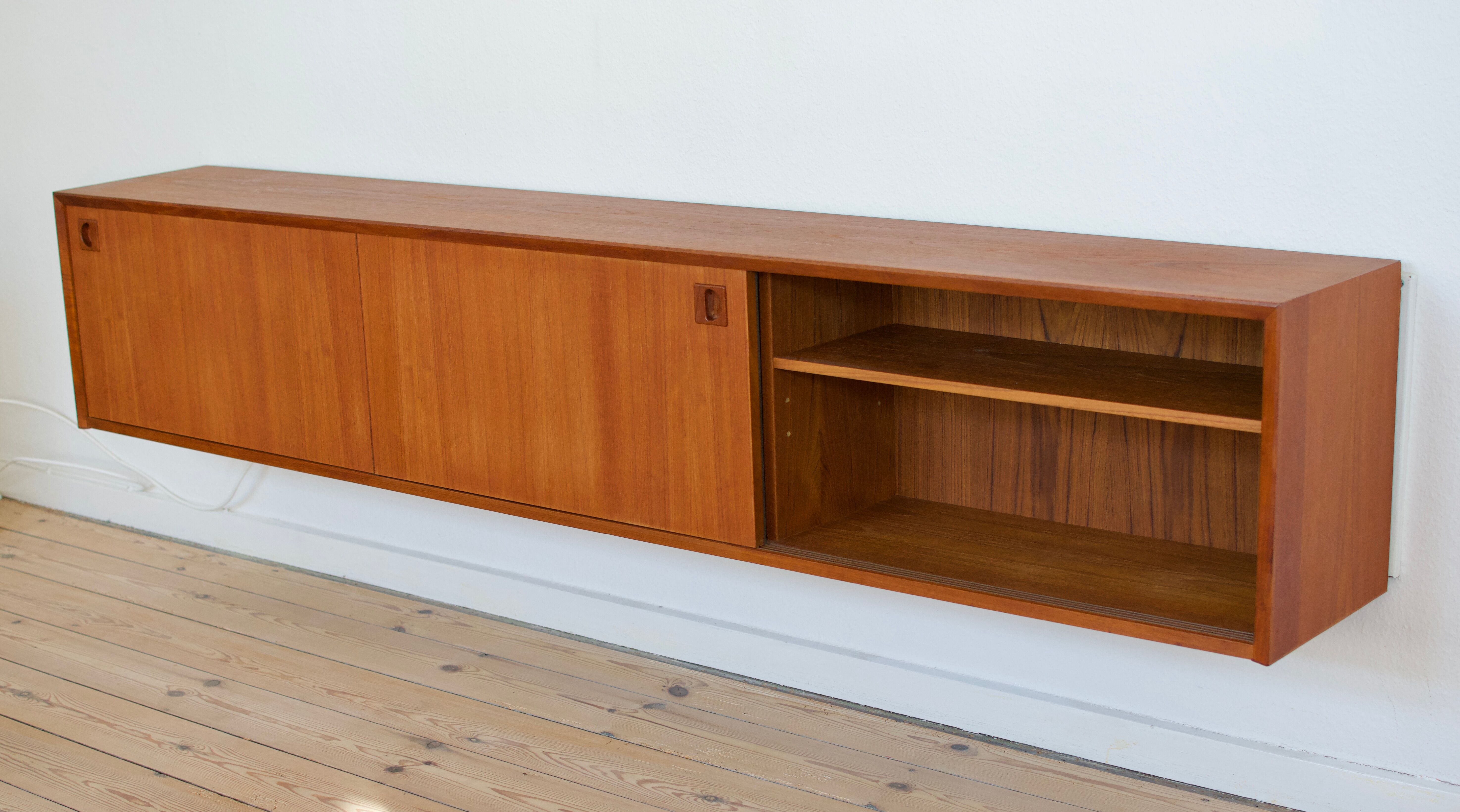 Danish MidCentury Teak Wall Mounted Sideboard, 1960s.