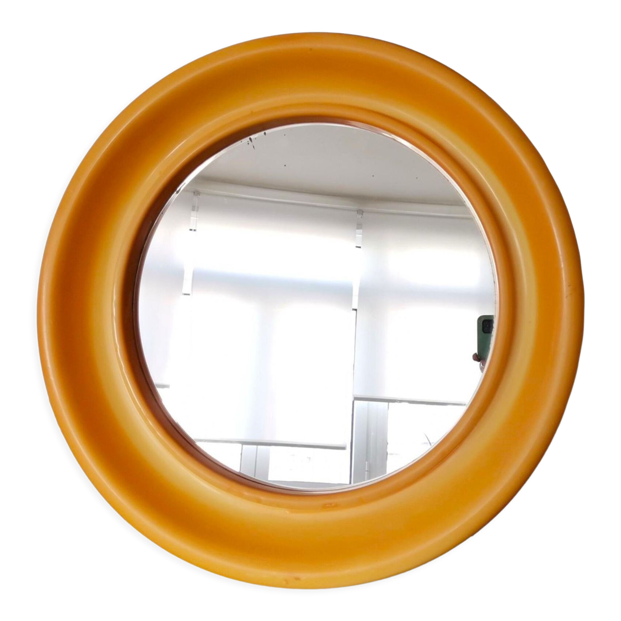 Vintage 70s yellow bathroom wall circle mirror