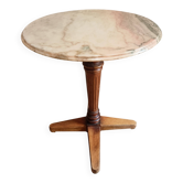 Vintage French bistro table in marble, walnut base, from 1920–1940.