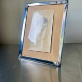 Cadre en métal argenté art deco 20,5 cm x 15,5 cm verre bombé