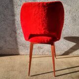 Red moumoute barrel chair with compass feet from the 60s and 70s