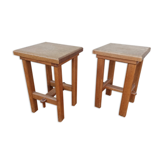 Pair of solid oak stools