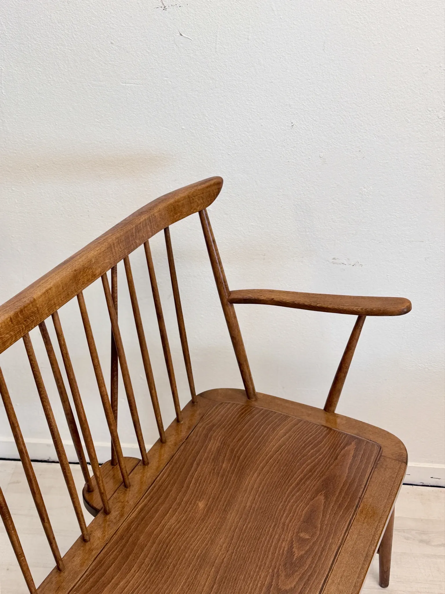 Vintage mid-century slatted bench from the 1960s.