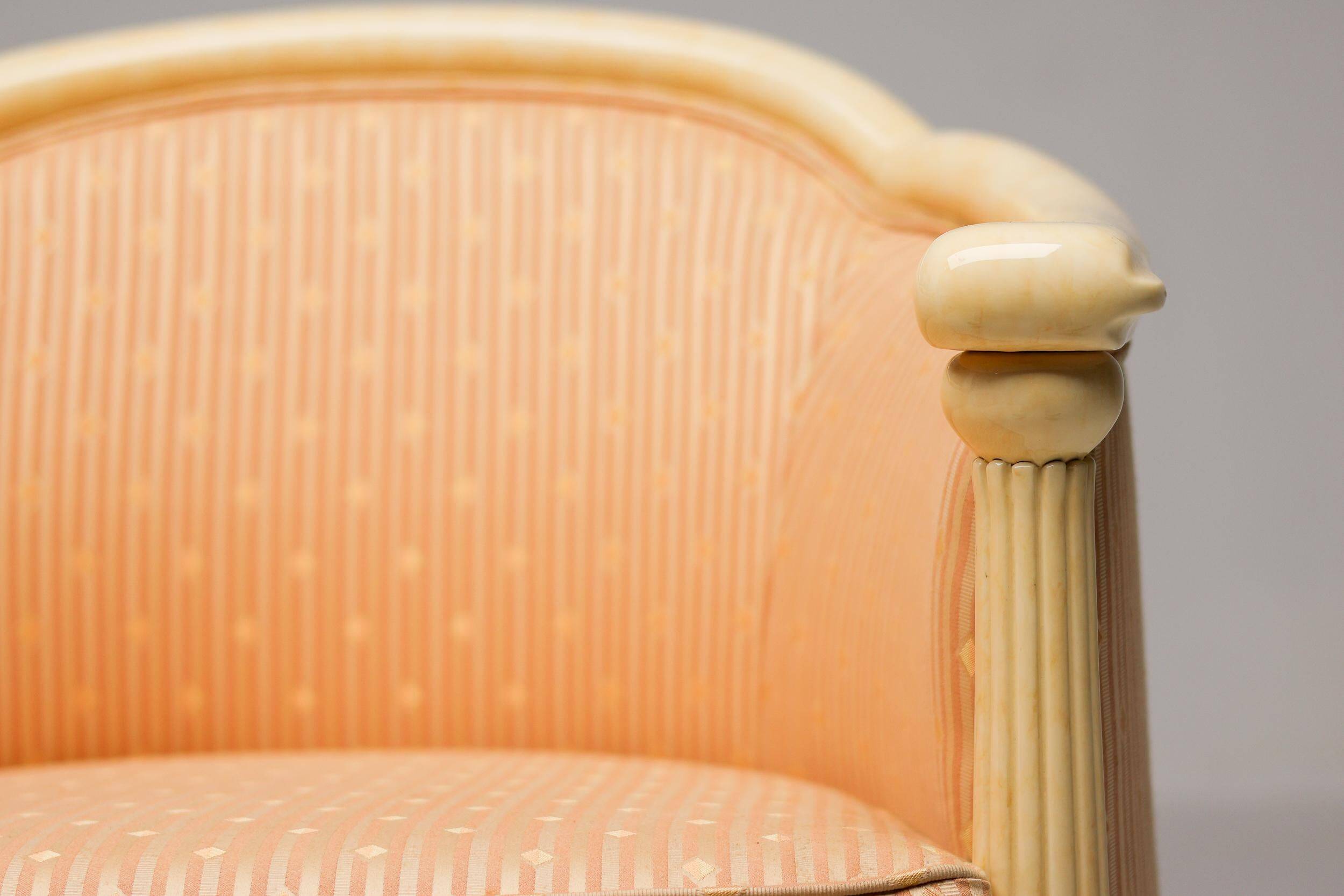Fine Art Deco Bergère Club Chair Hollywood Regency Style Damask