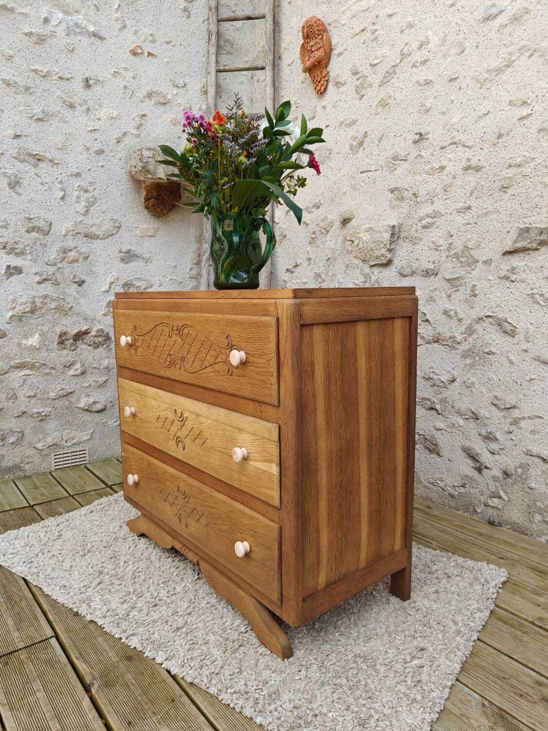 Art Deco chest of drawers in sandblasted oak