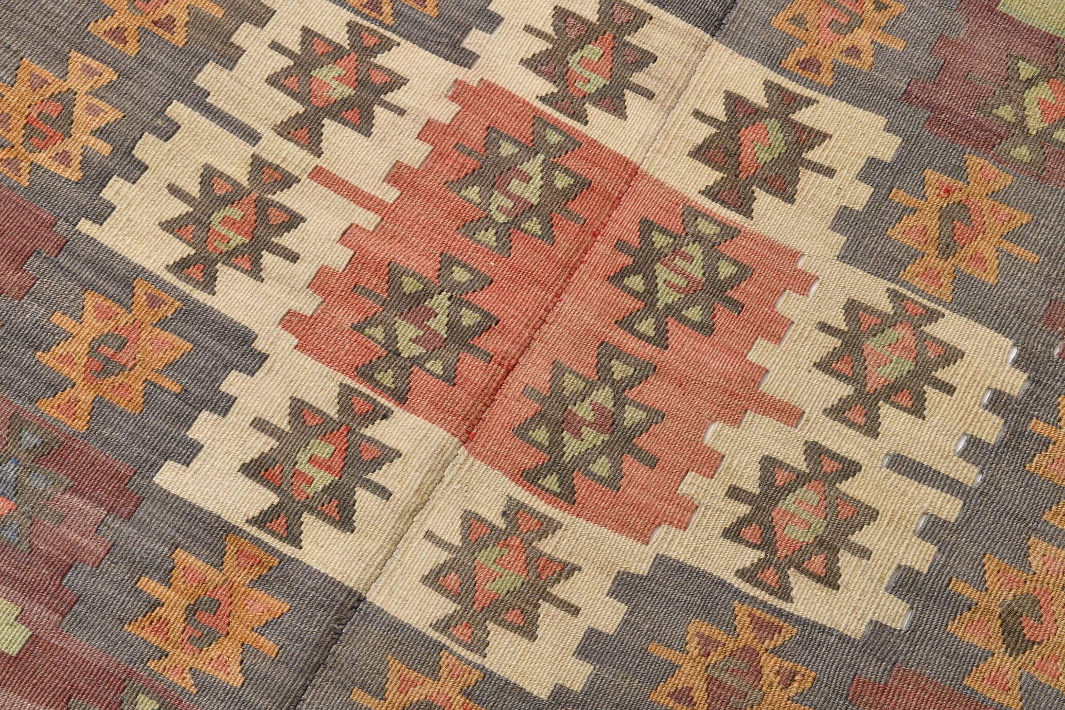 6x13 Rare Size Kilim Rug, Rugged Rug, 180x385Cm Antique Kilim Carpet