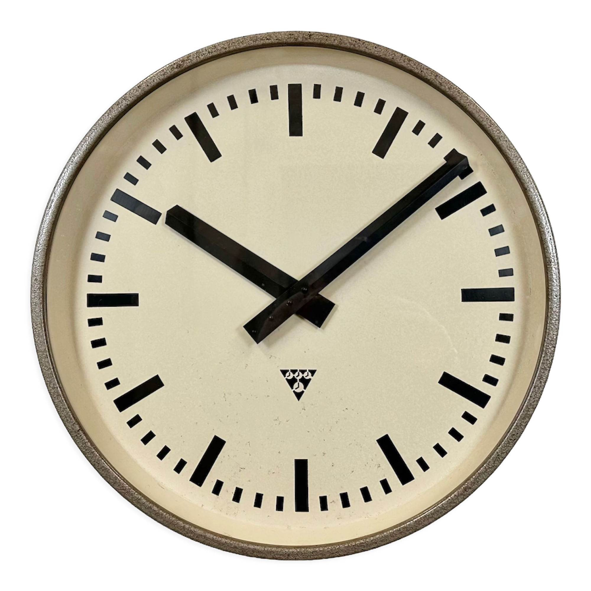 Brown industrial factory wall clock from Pragotron, 1960s