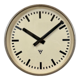 Brown industrial factory wall clock from Pragotron, 1960s