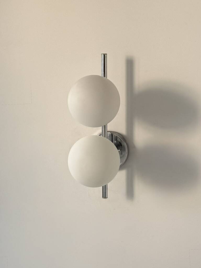 Double chrome metal wall light and opaline, France, 1970.
