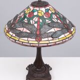 Tiffany style stained Glass Dragonfly Table lamp 1980s