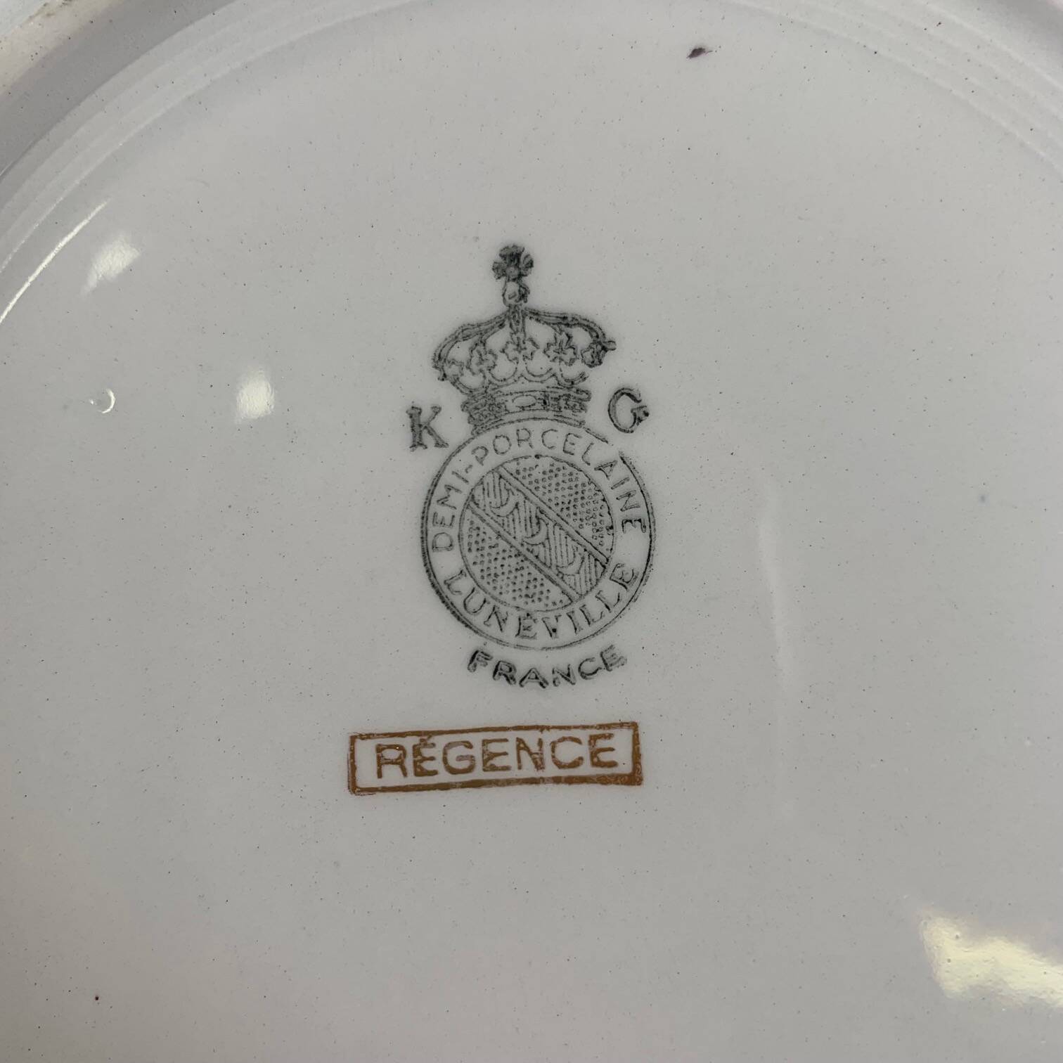 Set of 6 Lunéville soup plates, "Régence" model, water green and 4 lines