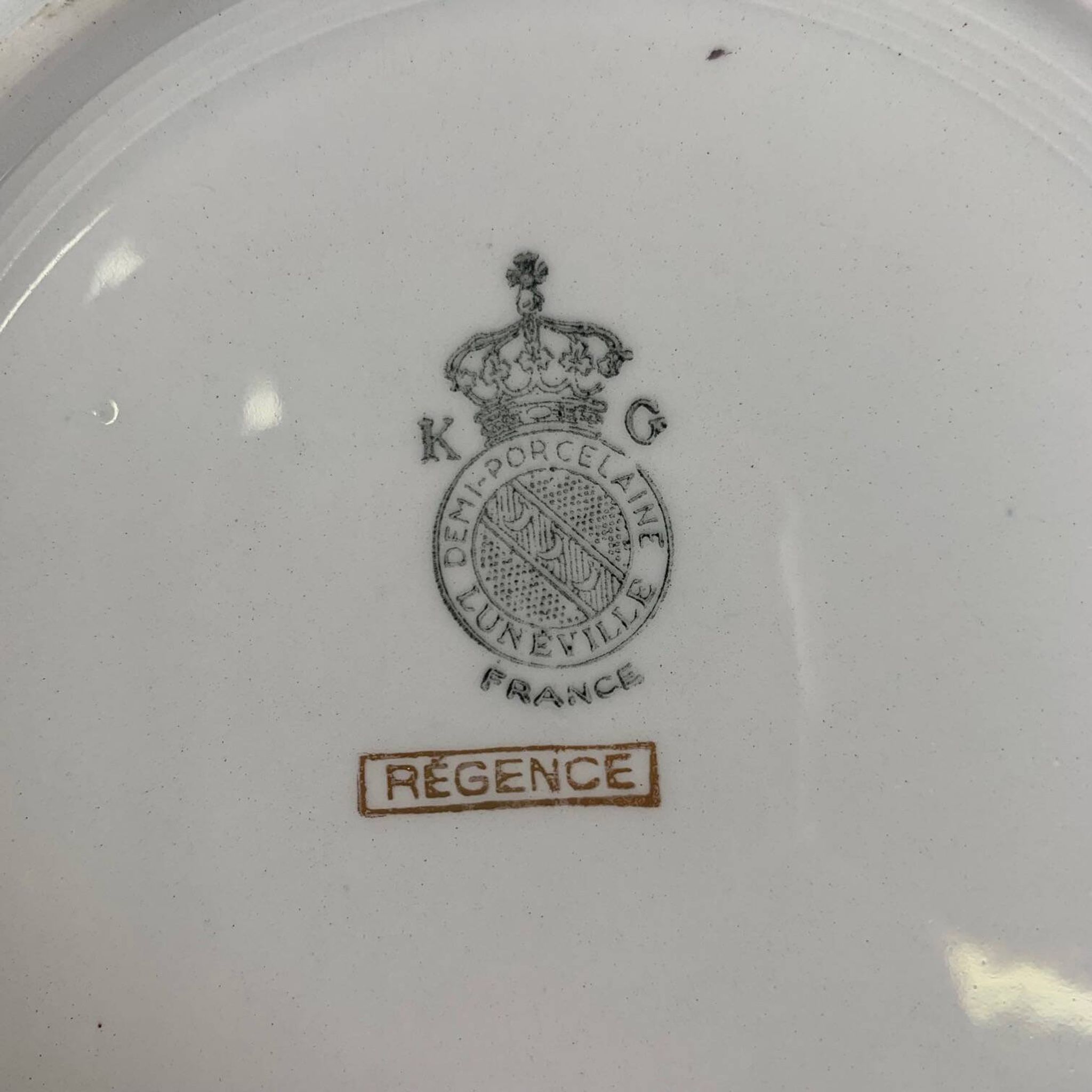 Set of 6 Lunéville soup plates, "Régence" model, water green and 4 lines