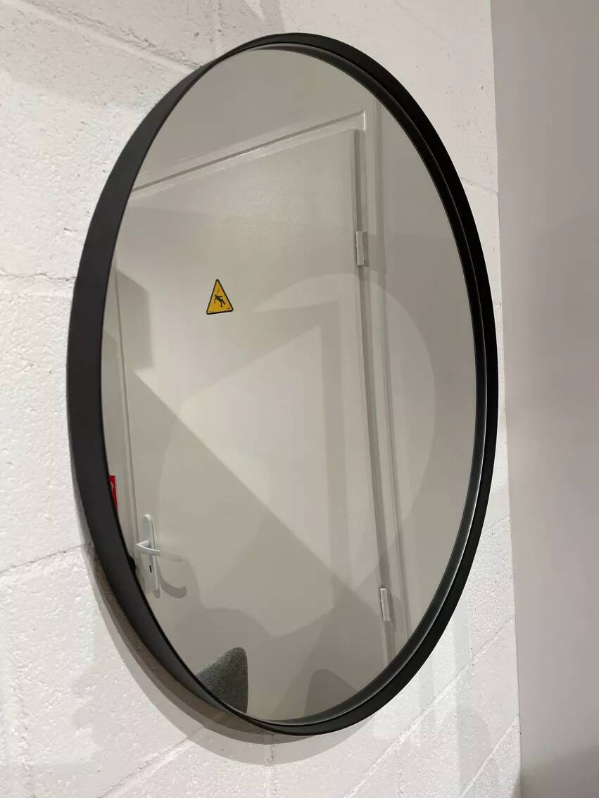 XL round mirror 91cm with black metal frame