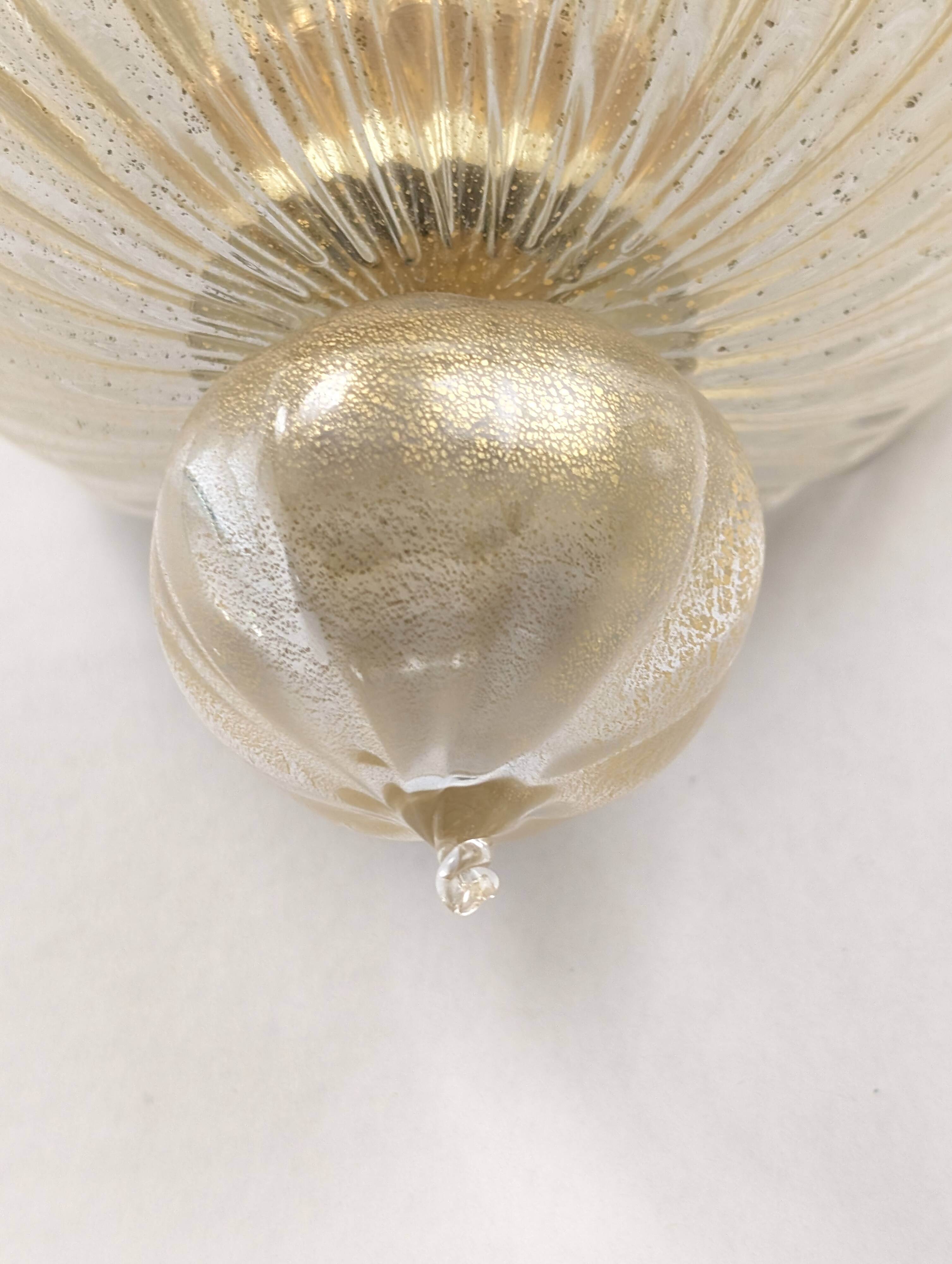 Paire de grands appliques murales Barovier & Toso Foglia d’Oro, années 1980.