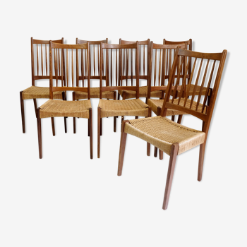 Set of 8 G Plan chairs, teak and rope, 1960