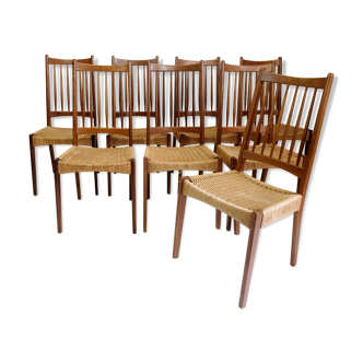 Set of 8 G Plan chairs, teak and rope, 1960