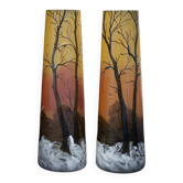 Paire de vases Art Nouveau Legras à décor de sous-bois enneigé - Fin XIXème