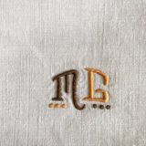 Hand-embroidered napkins, mono MG, Venice days - 57x54 cm - linen