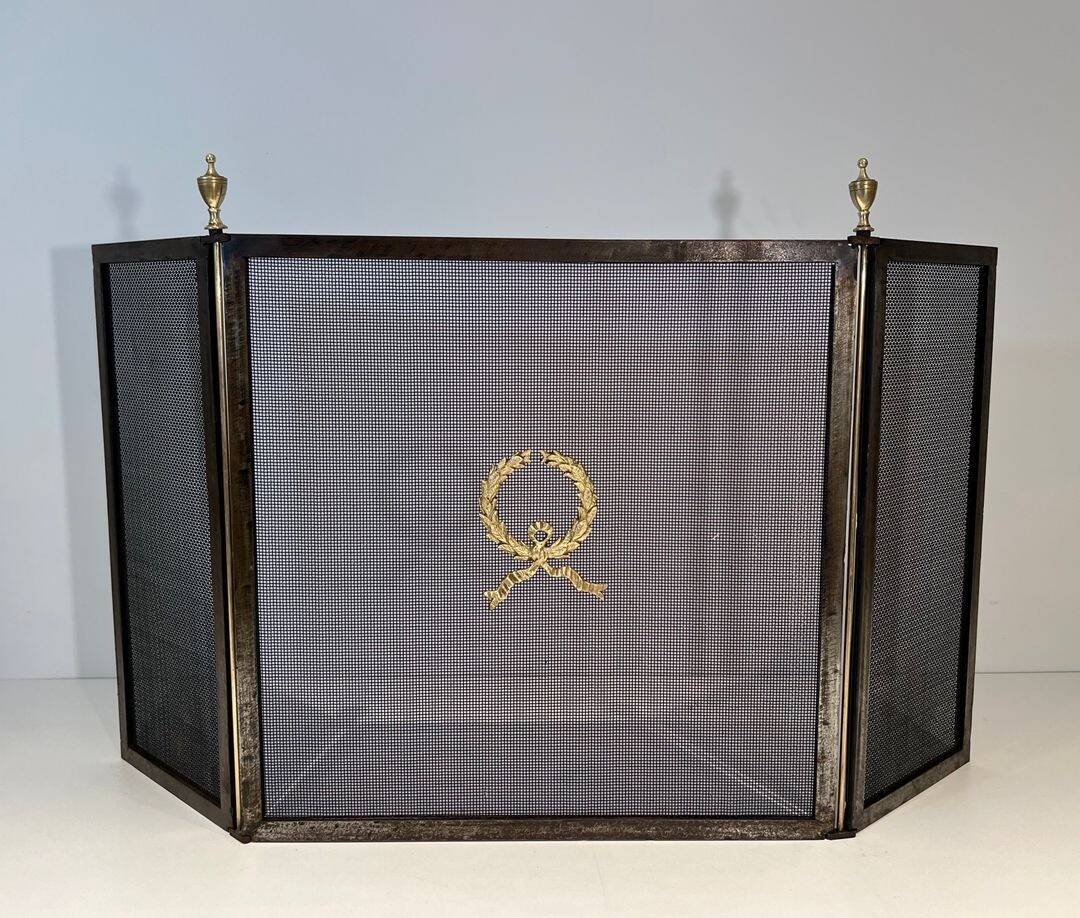 Neoclassical Three-Panel Steel Mesh Fire Screen