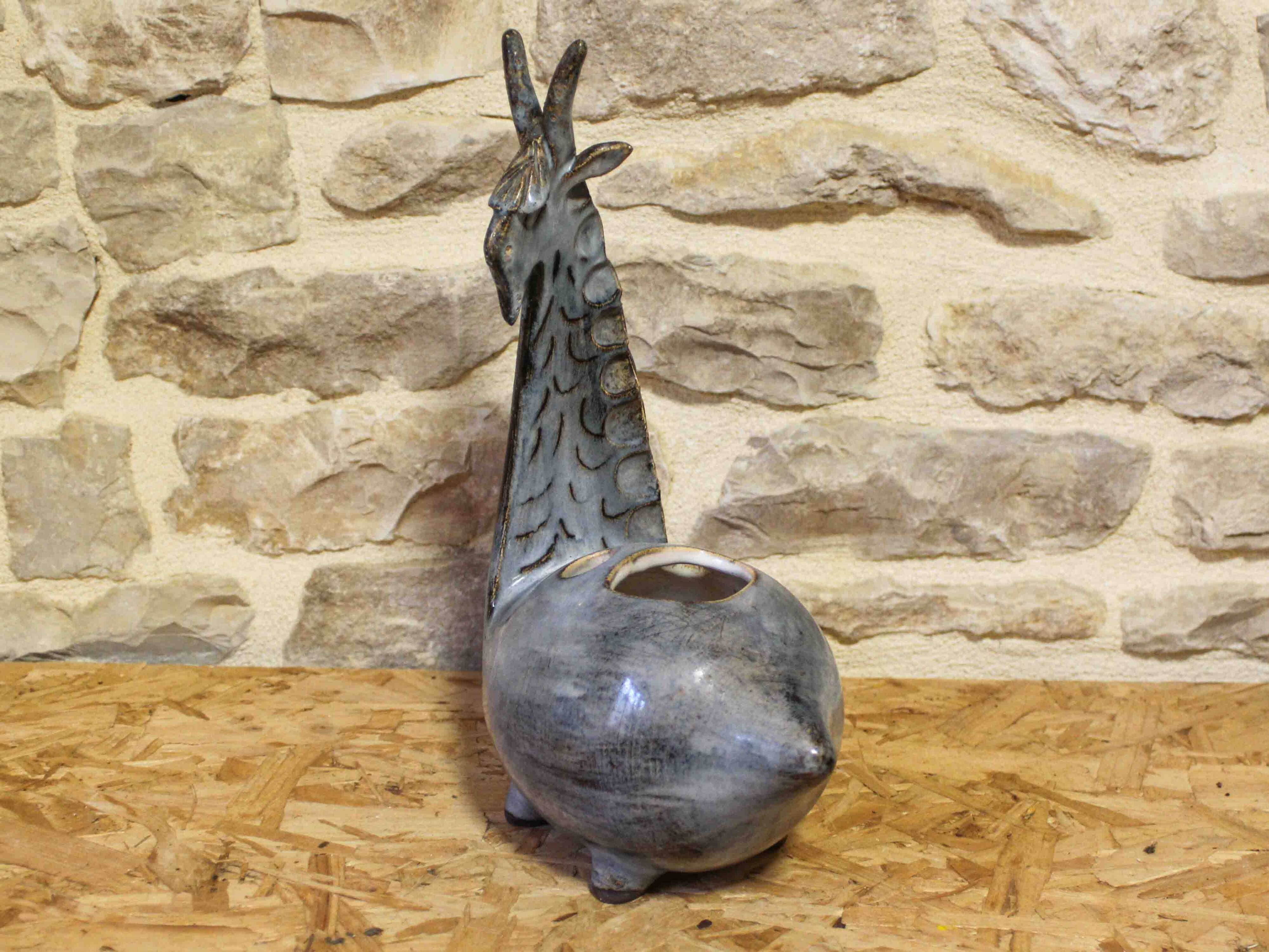 Zoomorphic glazed ceramic flower holder by Jean-Claude Raybaud